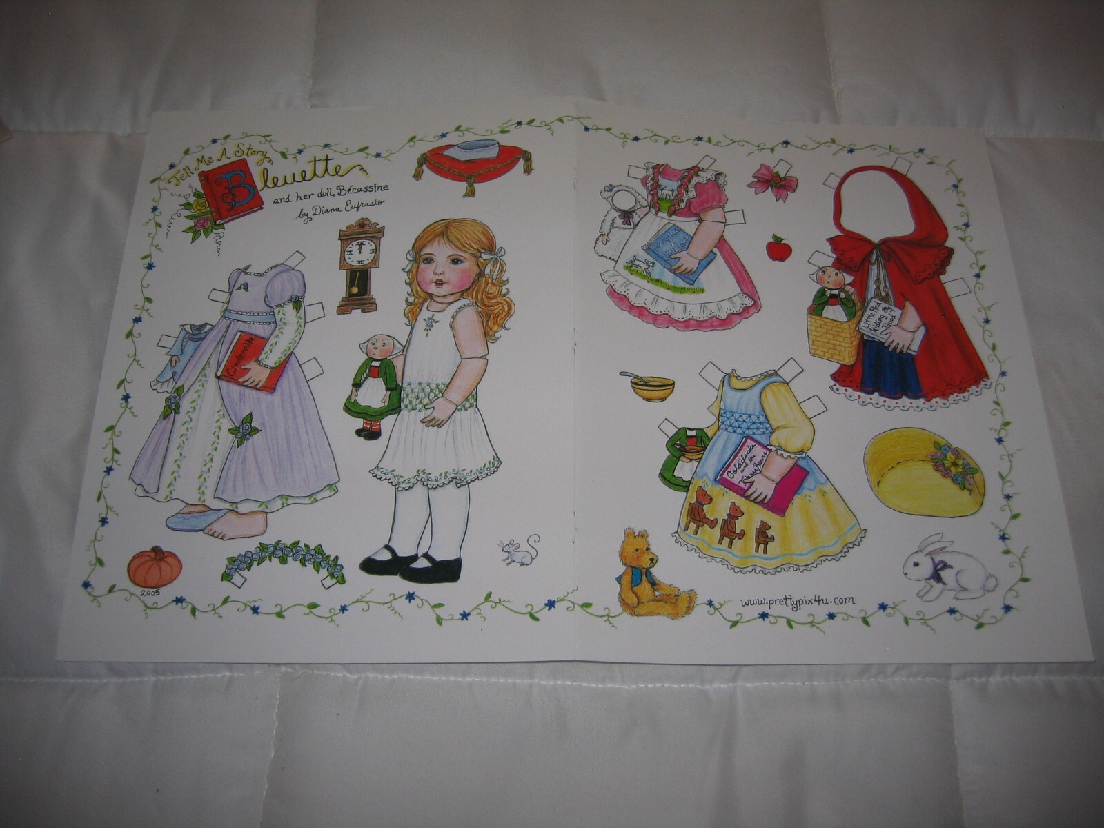Vintage Diana Eufrasio Paper Doll Little Red Riding Hood Goldilocks 2 Page NEW