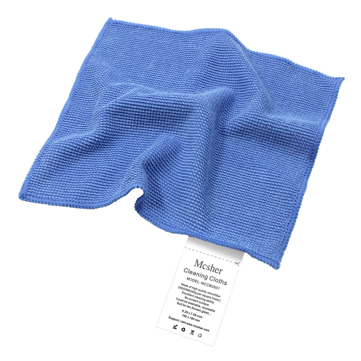 Mcsher Microfiber Cleaning Cloths - 6 Pcak, Blue, 6"x 7" Inch