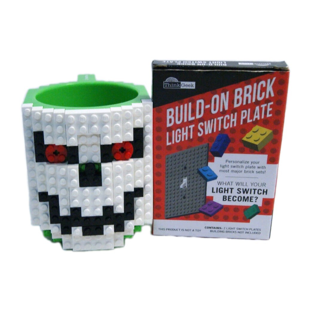 Lego Compatible Mug Base Skull Sculpture & Lego Compatible Light Switch Plate