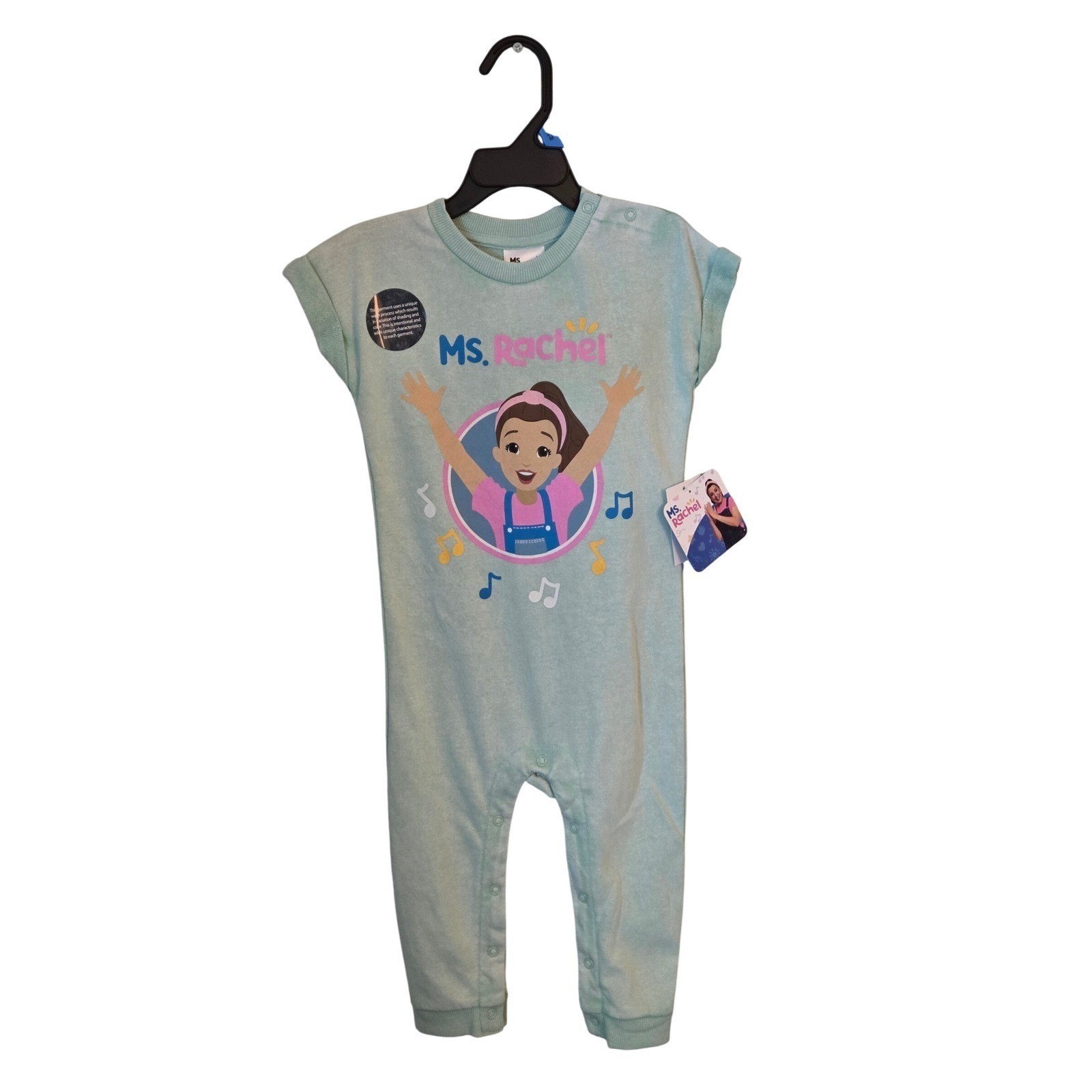 Ms Rachel Romper Jumpsuit 12 Months Light Blue Music Graphic Snap Inseam