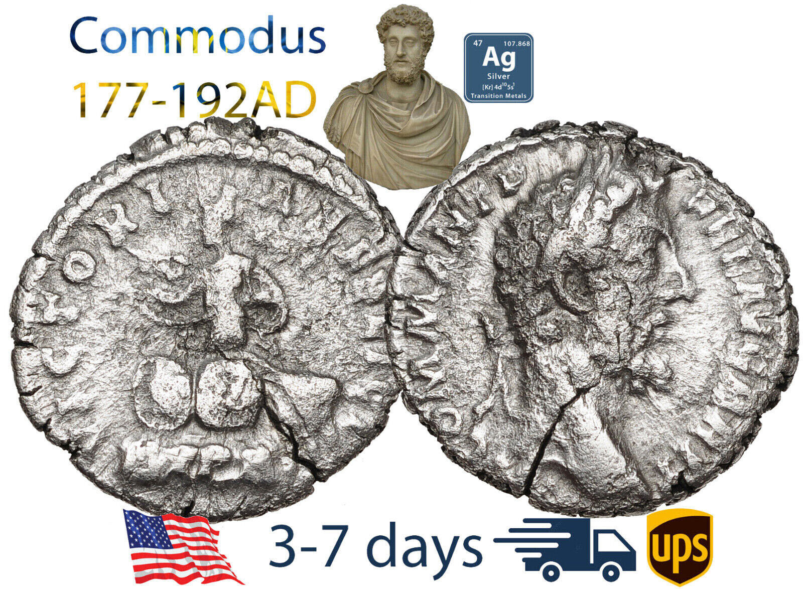 Ancient Roman Empire Coin Silver Denarius COMMODUS 177 - 192 AD Authentic #20439