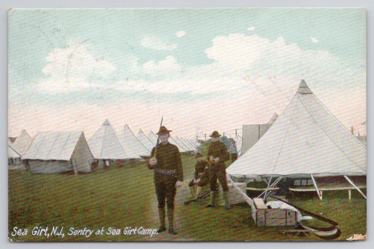 1908 Sea Girt NJ Military Camp Sentry Postcard Hugh C. Leighton Co.