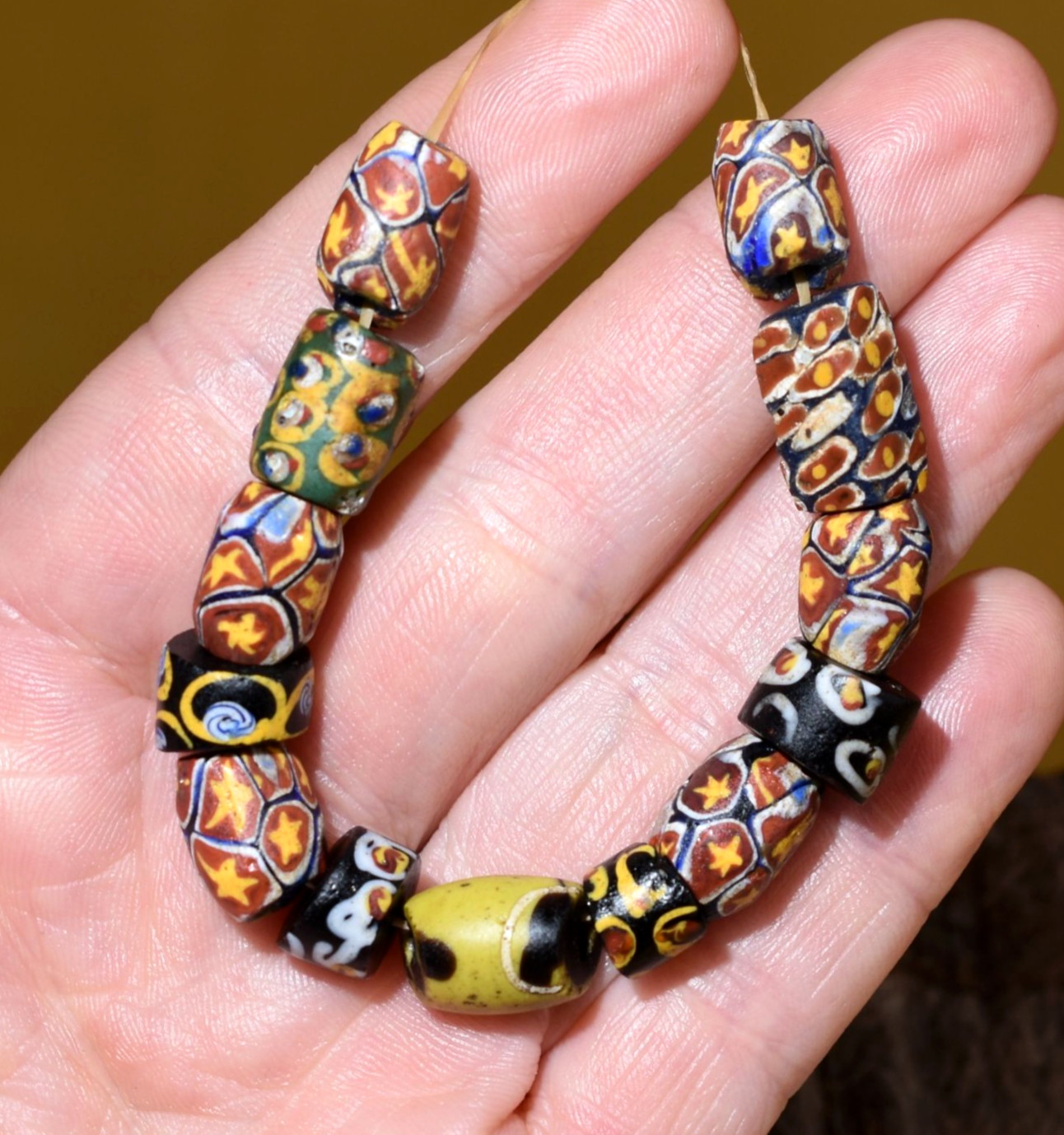 Antique Venetian Assorted Millefiori Italian Murrine Cane Beads, African Trade