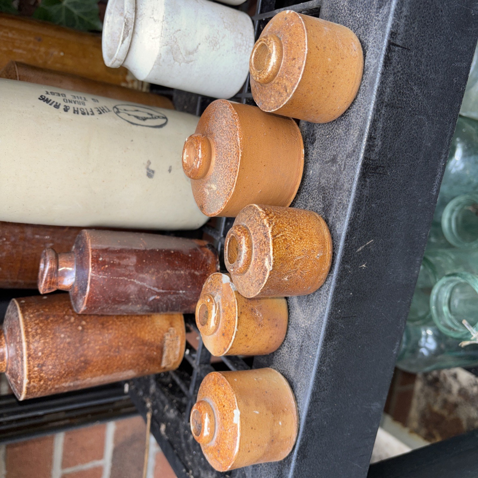 Job lot of  pork pie  stoneware ink bottles   