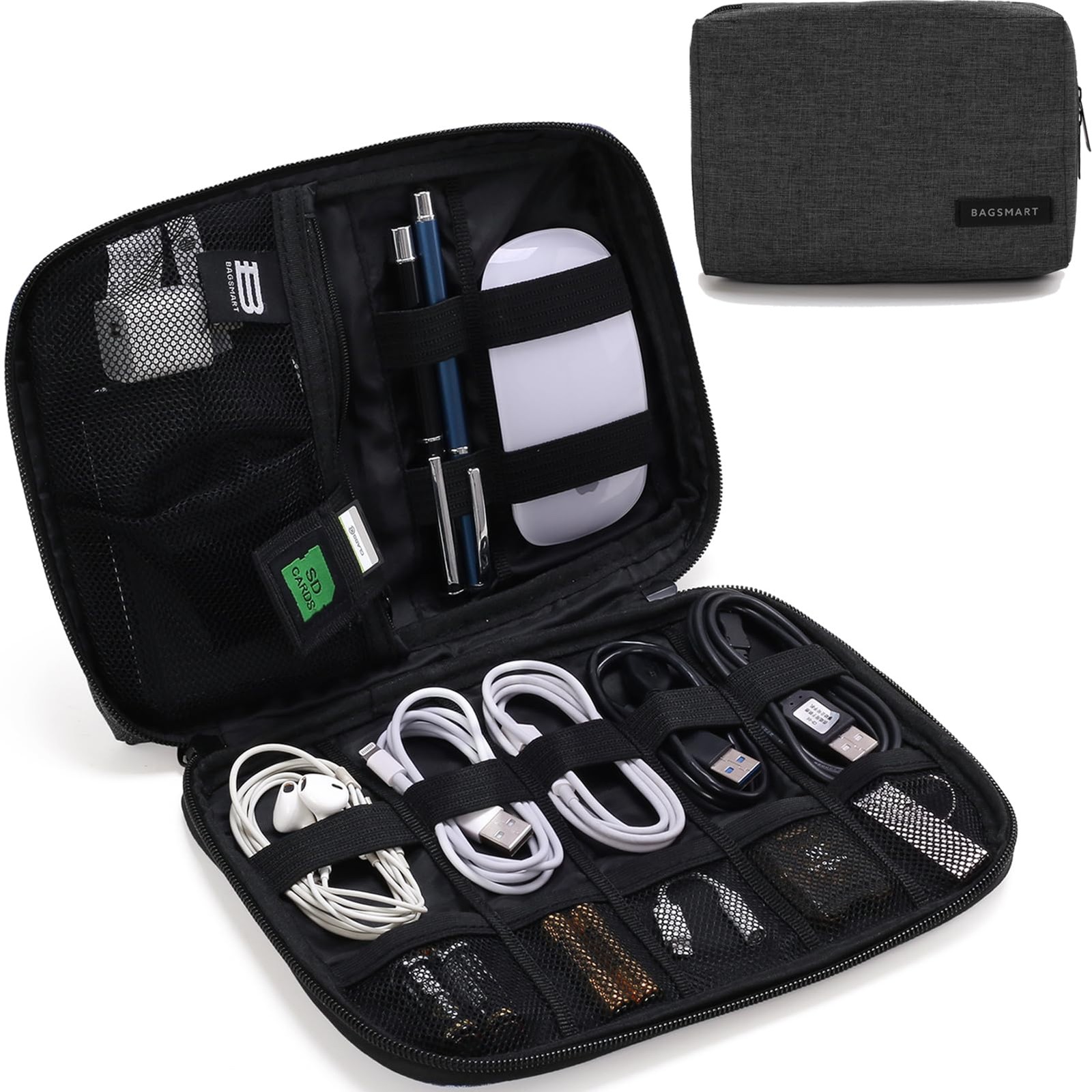 BAGSMART Electronics Organizer Travel Case, 9.4" L x 6.7" W x 1.4" H, Black 