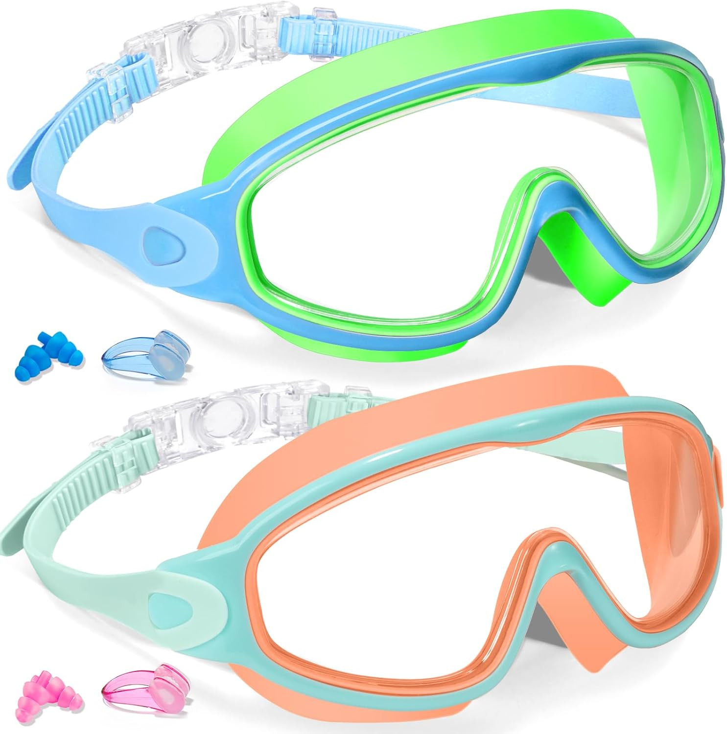 Keary 2 Pack Kids Swim Goggles for 3-15 UV Protection Anti-Fog Pool Water Swimmi