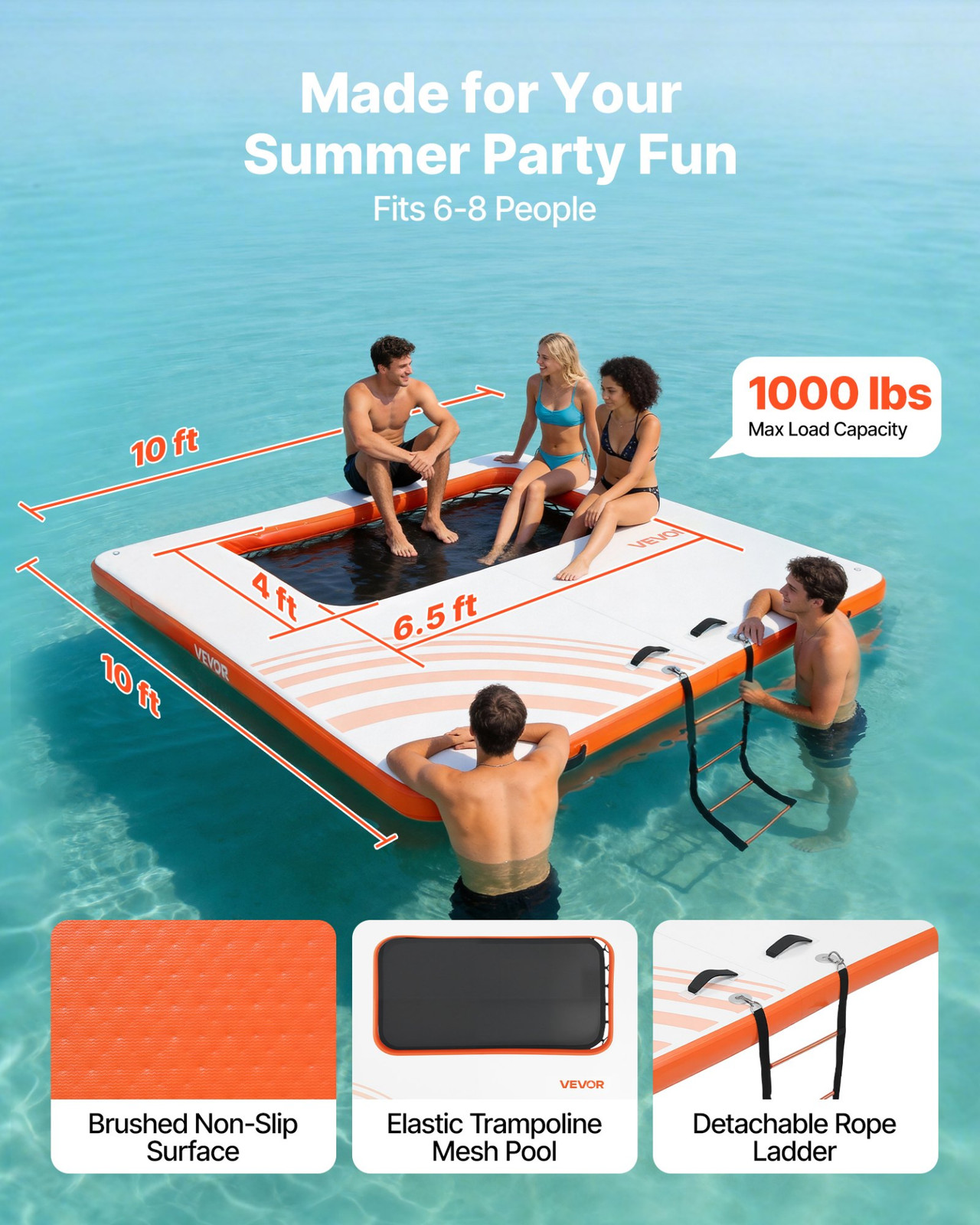 10x10FT Inflatable Floating Dock Platform w/ Ladder Non-Slip Water Mat