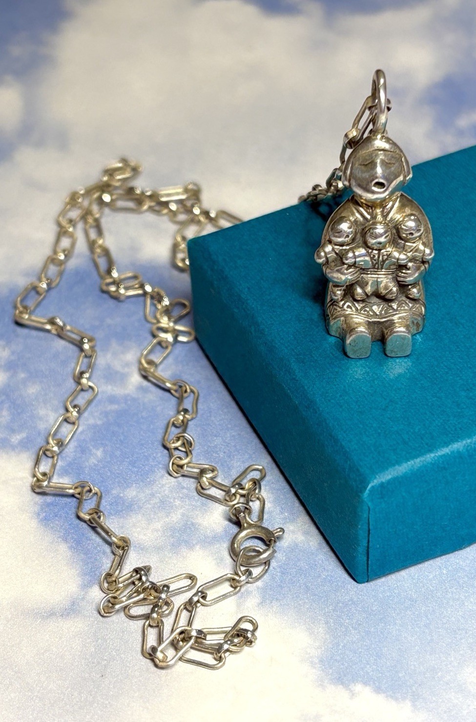 14g VTG Navajo signed Sterling Silver Storyteller 925 Pendant Necklace 21.5”