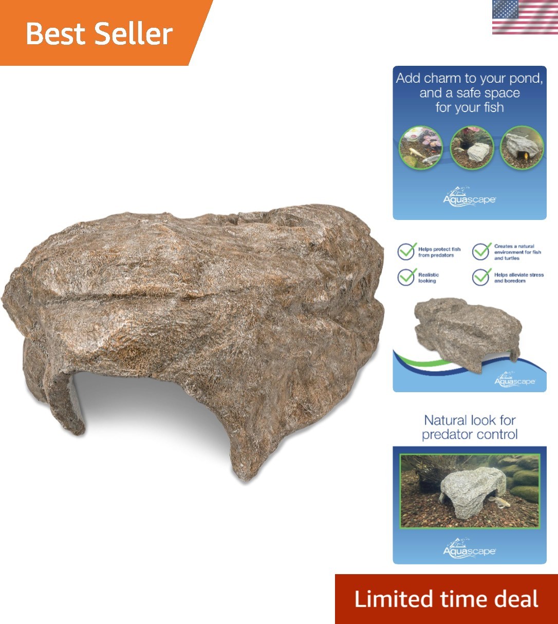 Faux Rock Fish Cave, Predator Control and Decorative Shelter for Koi and Fish...