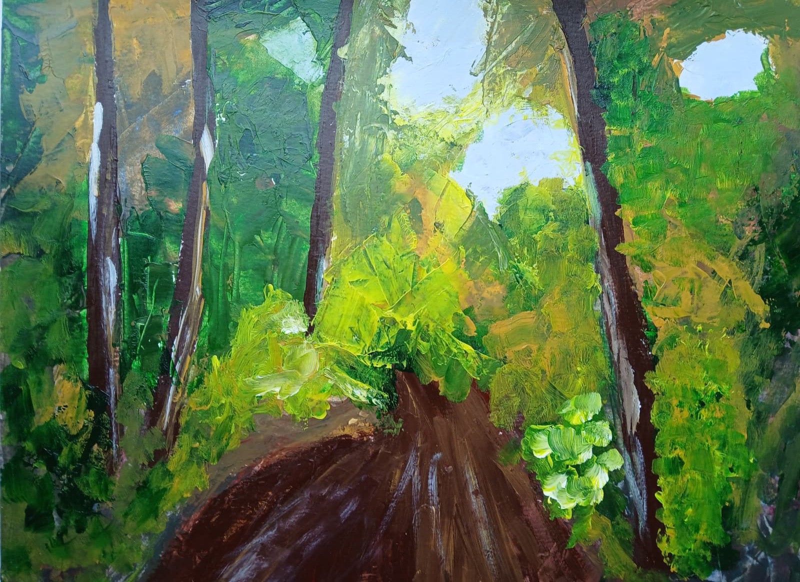 IMPRESSIONISM Walk in the Woods  HANDMADE SIGNED COLORFUL 11X14 ART PAINTING