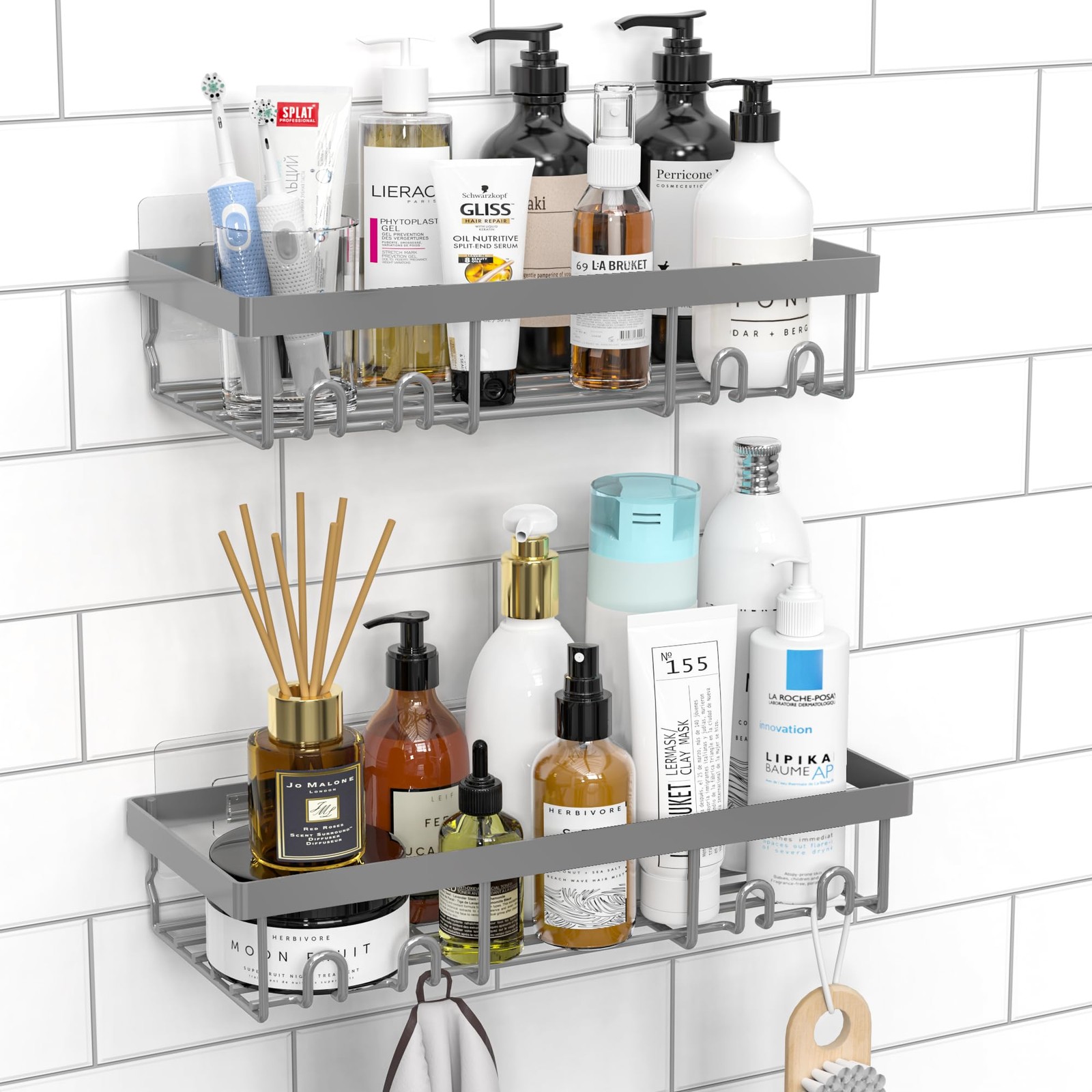 Shower Caddy Shelf Organizer Rack Self Adhesive Black Bathroom Shelves Moforoco