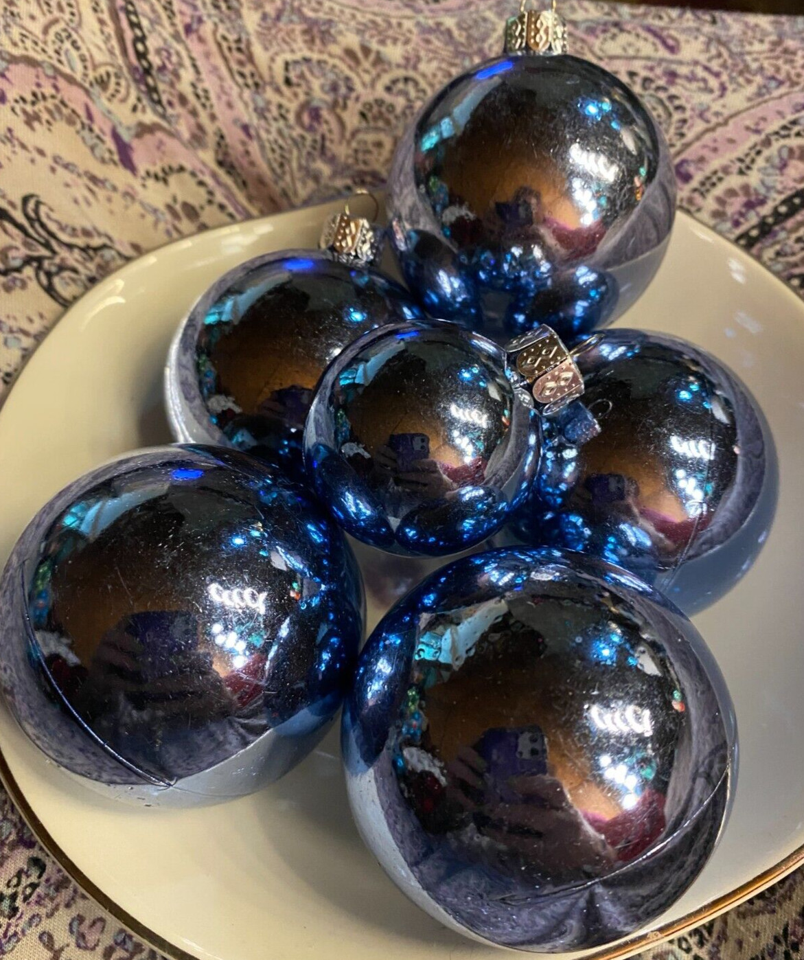 6 Round Blue Shiny 1.5"-2" Plastic Christmas Ornaments