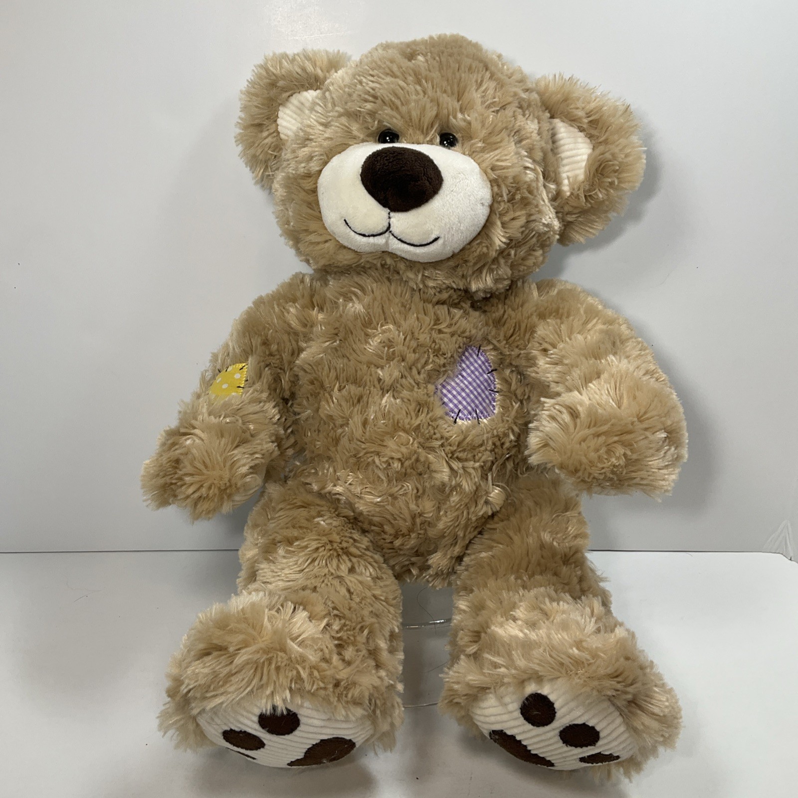 Build A Bear Workshop Patchwork Patches Tan Teddy Bear Plush Animal 16” BABW