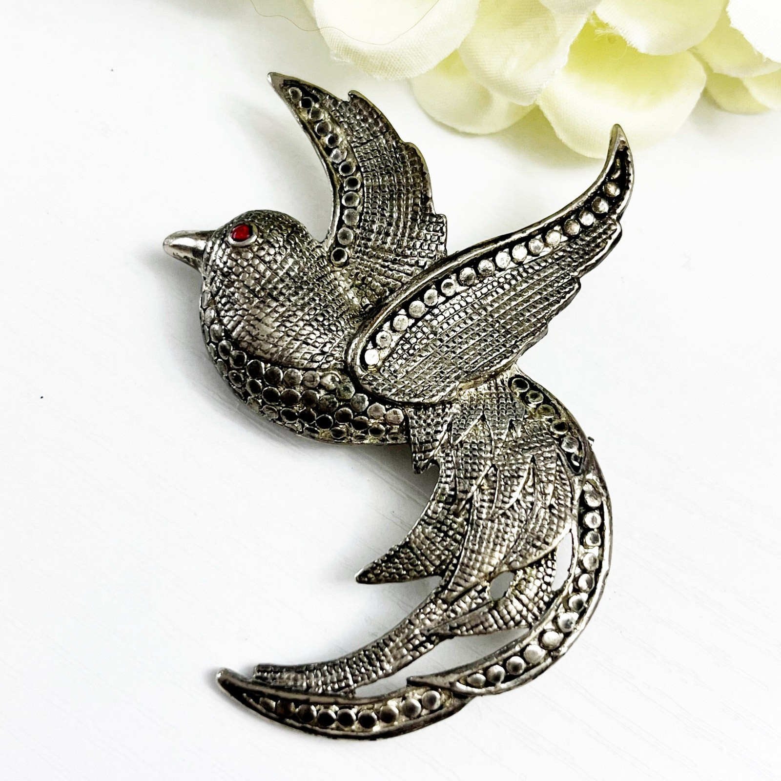 Vintage Silver-tone Bird of Paradise Brooch