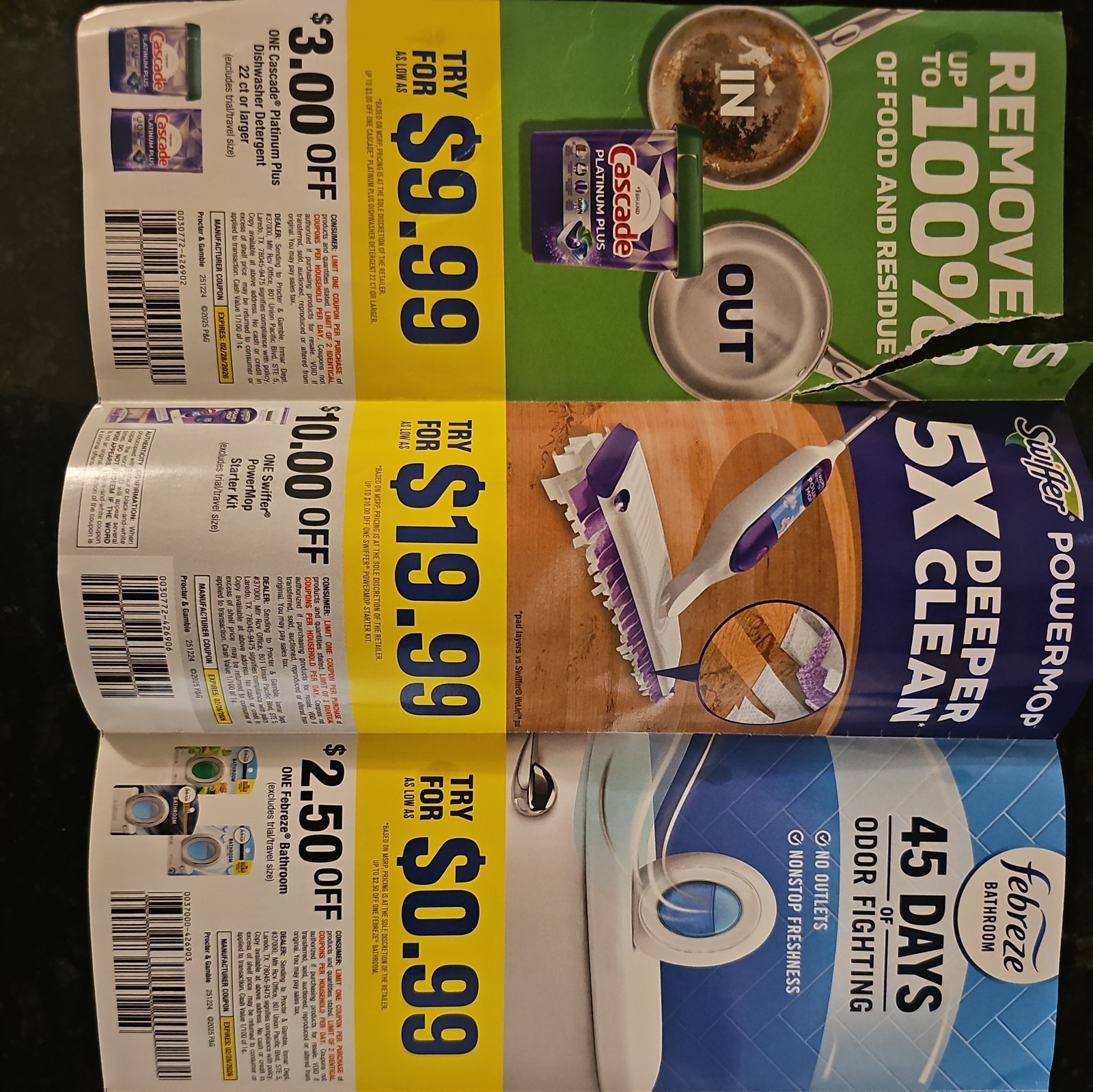 Coupons P&G Swiffer Cascade Dawn Downy Febreeze Tide Always  $35+ EXP 2/28/2026