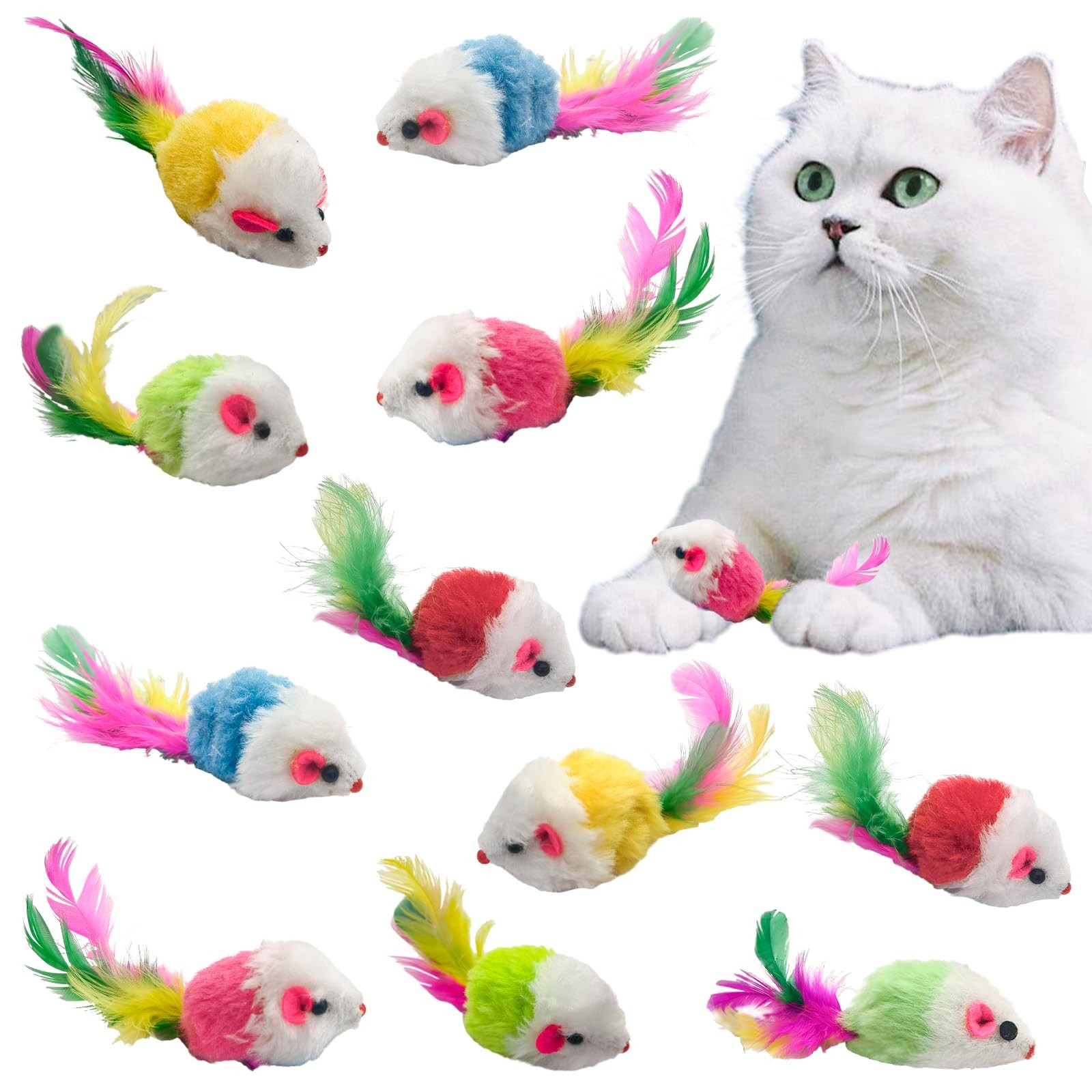 Andiker 12Pcs Cat Mouse Toy for Indoor Cats, 3.93'' Colorful Mix Color 
