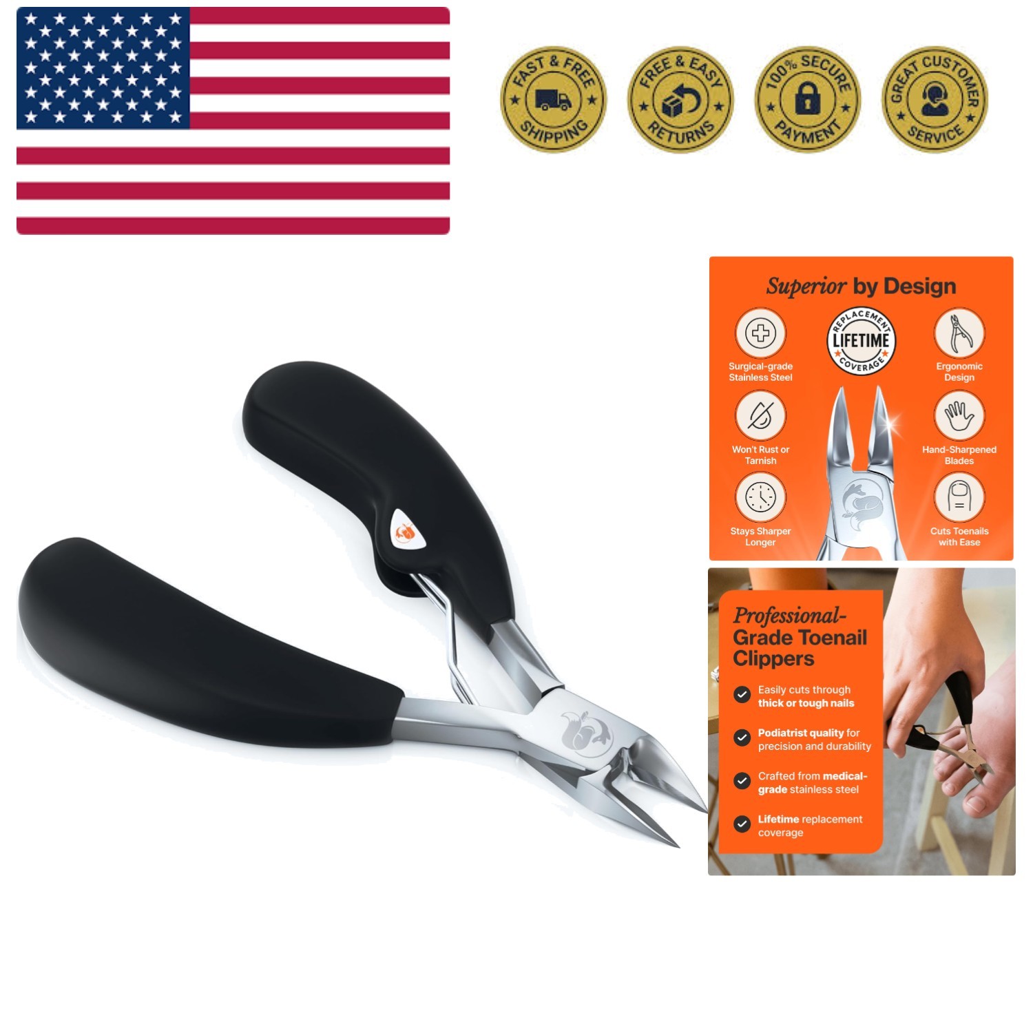 Toenail Clippers for Thick or Ingrown Nails – Heavy-Duty Soft-Grip Nail Nippe...
