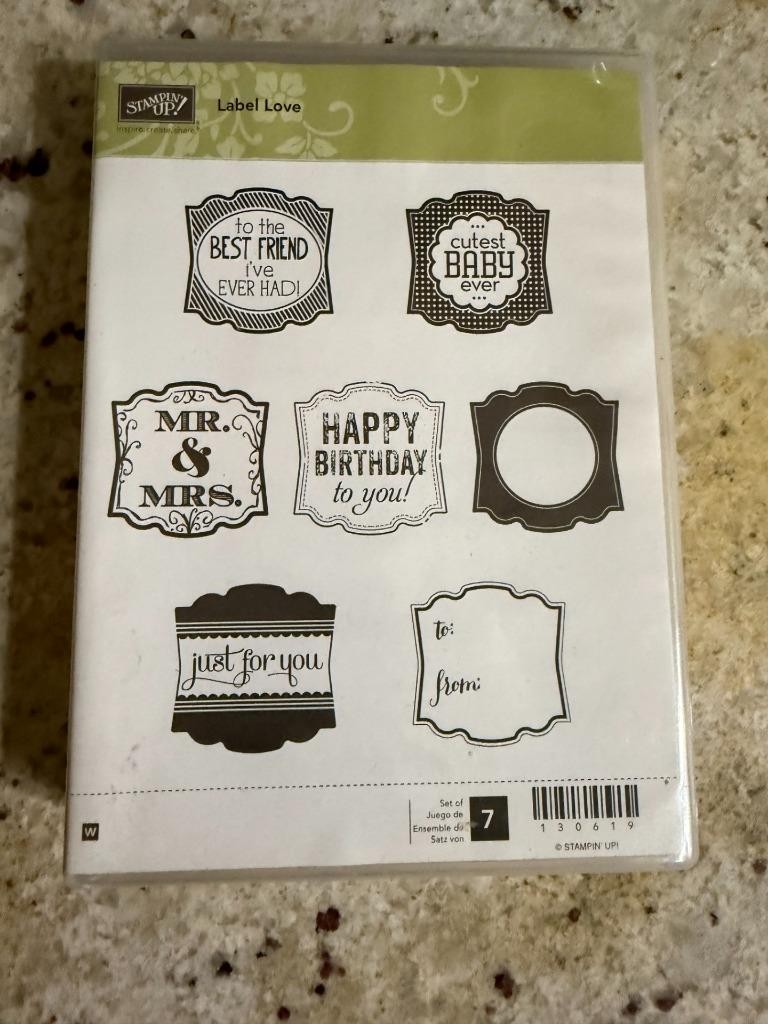 New Stampin' Up! 7 pc. Wood Mount Rubber Stamp Set - LABEL LOVE