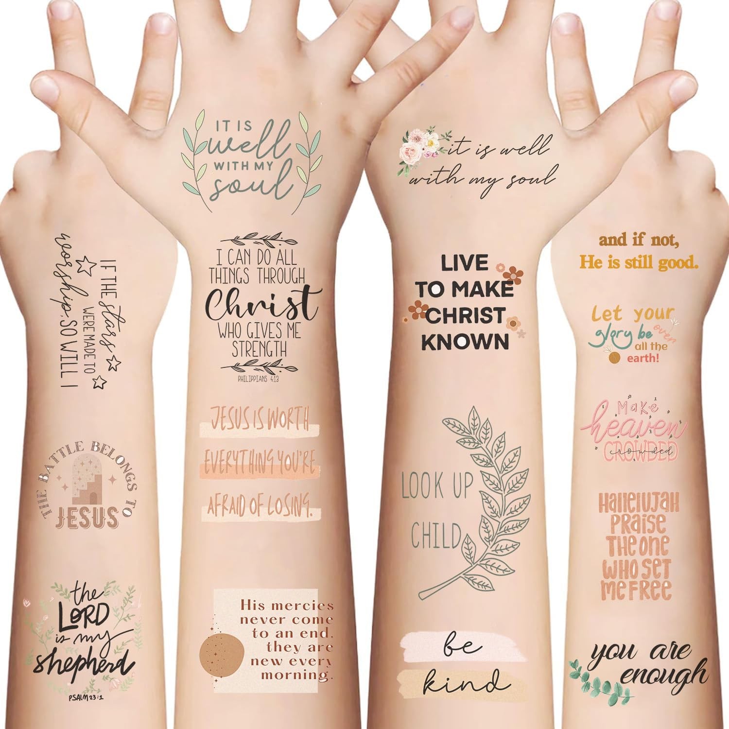 Christian Temporary Tattoos 10 Sheets Bible Verse Inspirational Tattoos