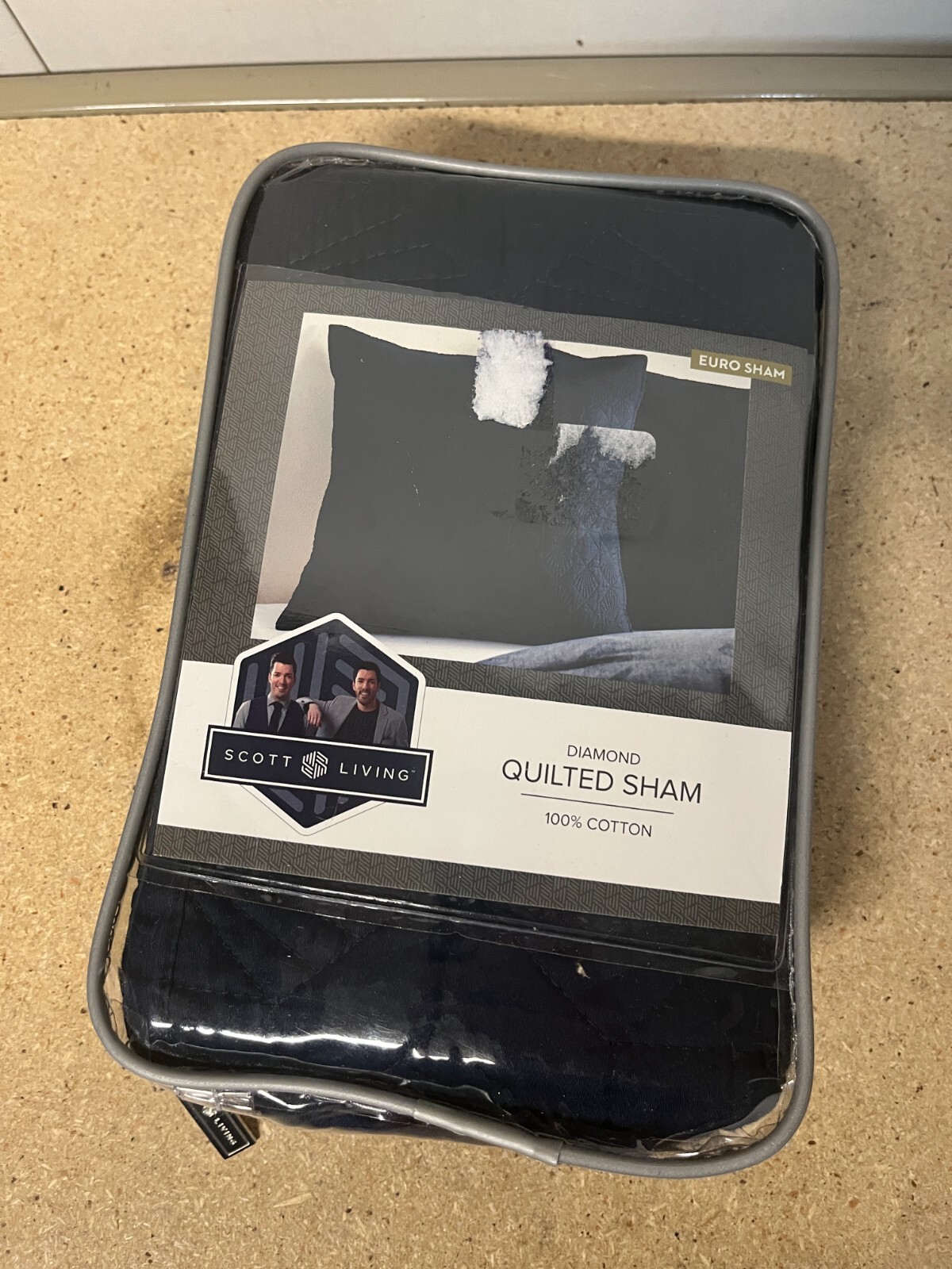 Scott Living Diamond Quilted Euro Pillow Sham Navy Blue 26" x 26" Cotton C34