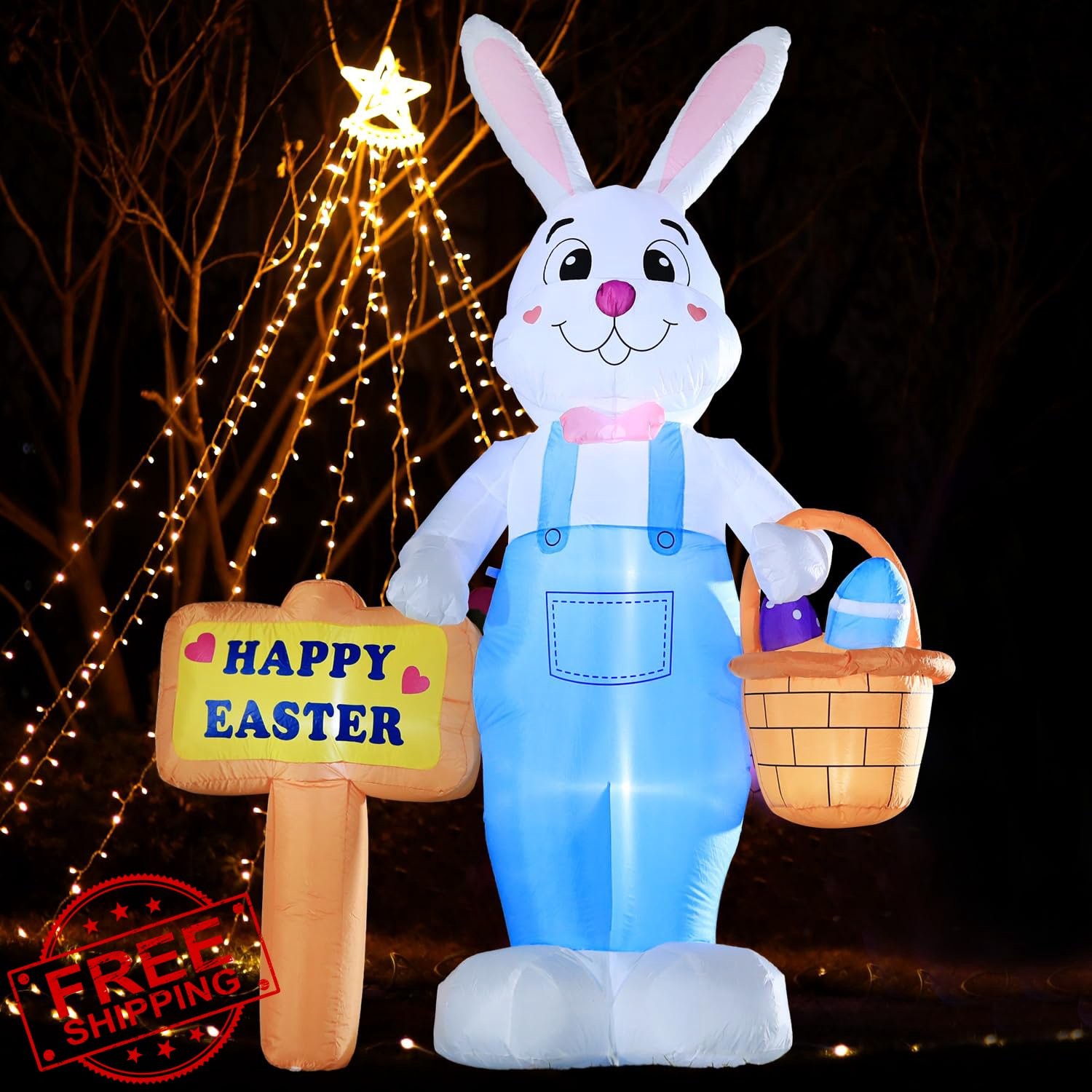 DomKom 8 FT Giant Easter Inflatable Bunny Outdoor Decorations LED