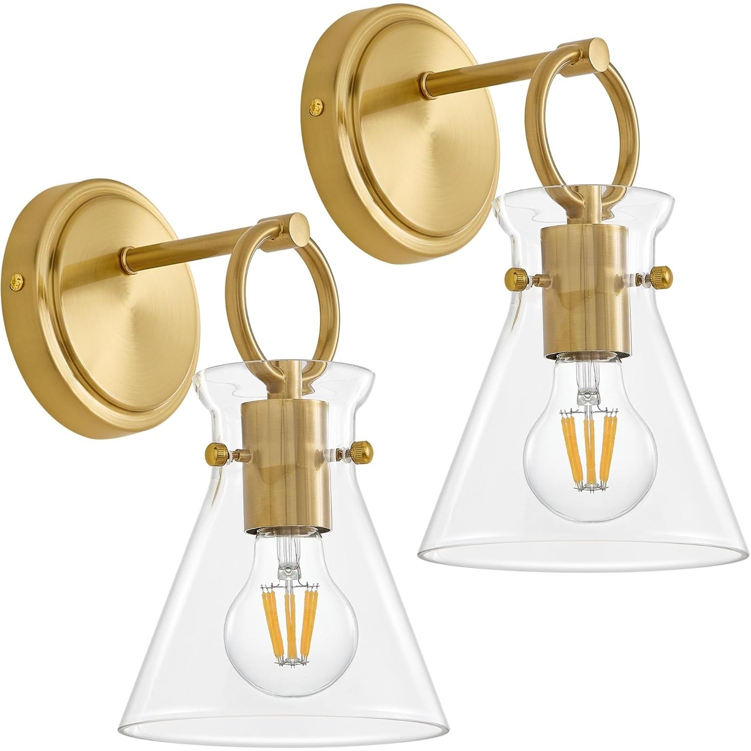 Gold Wall Sconces Set of 2 Modern Vanity Light Fixtures for Bathroom Wall Mount