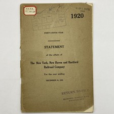 The New York New Haven Hartford Railroad Company Annual Report Ephemera 1920
