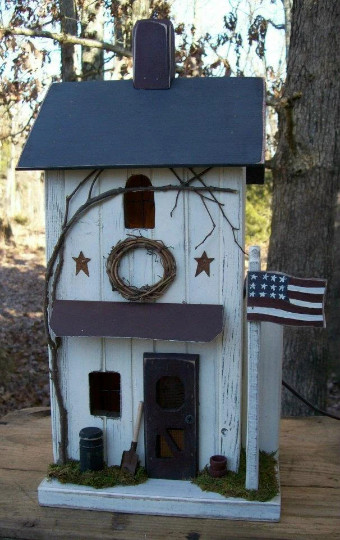 Farmhouse, Lighted House, Primitive Farmhouse, Farmhouse Decor , Americana, Flag