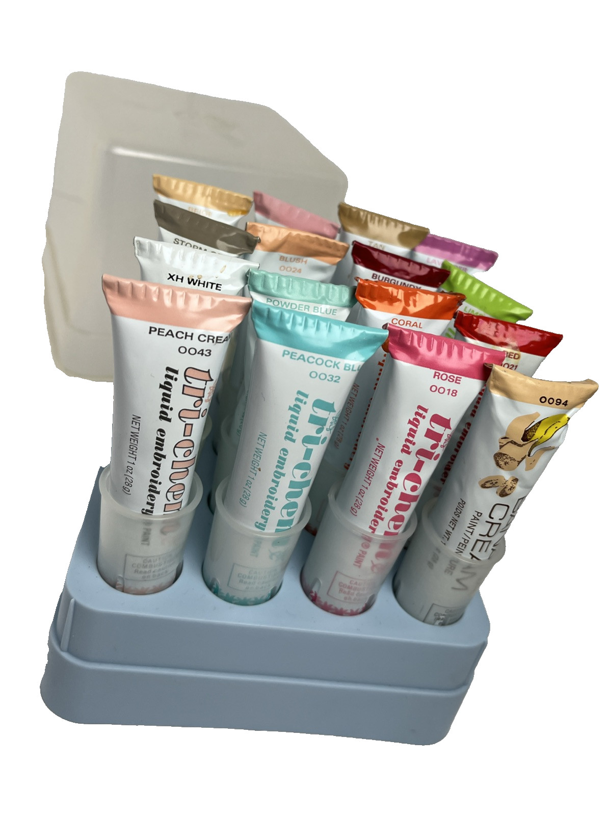 16 Tri-Chem Liquid Embroidery Fabric Paint Pen + w/ Caddy Mostly Full READ*