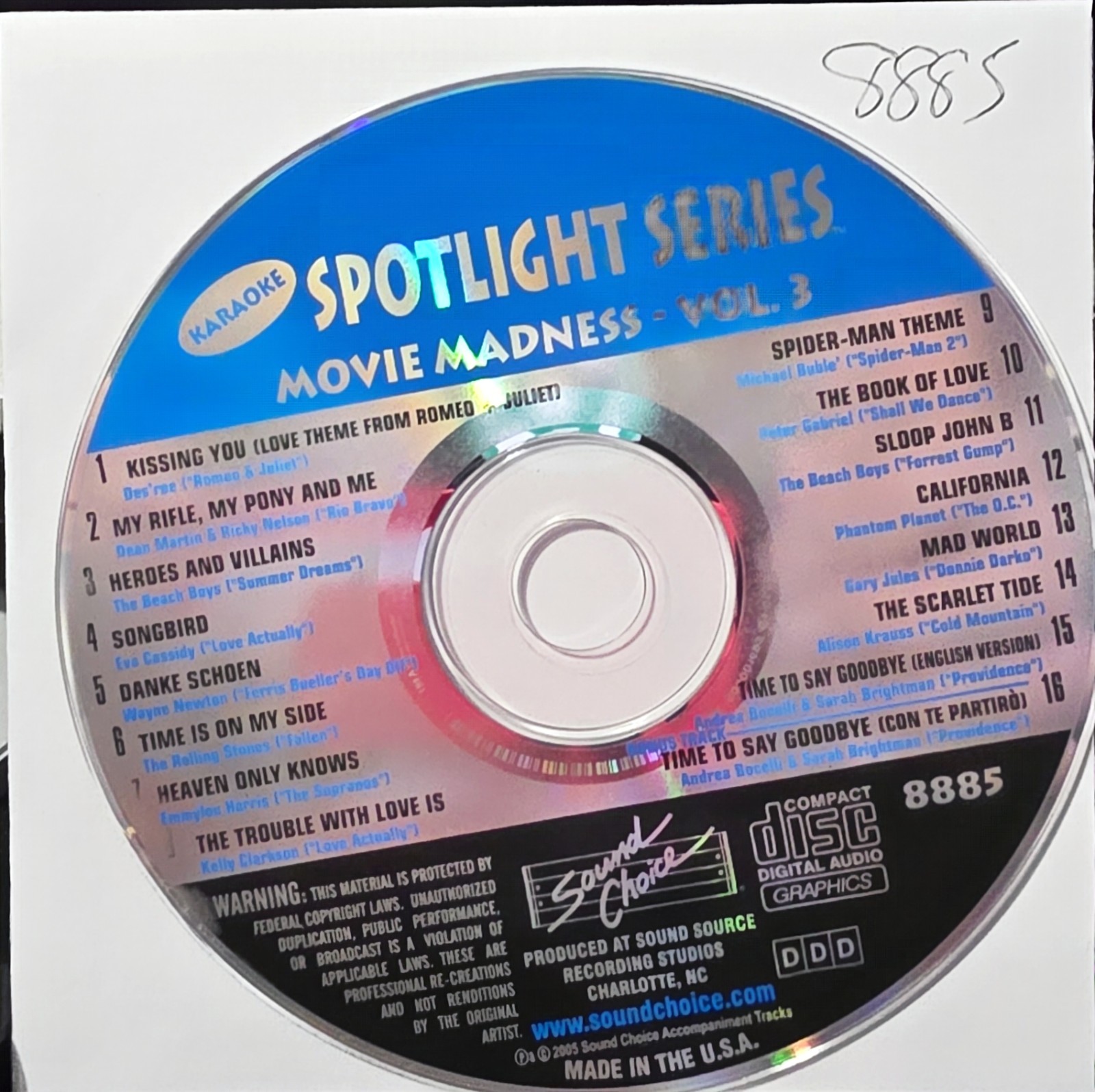 SC8885 MOVIE    SOUND CHOICE KARAOKE CDG  LOT LONG DRIVE