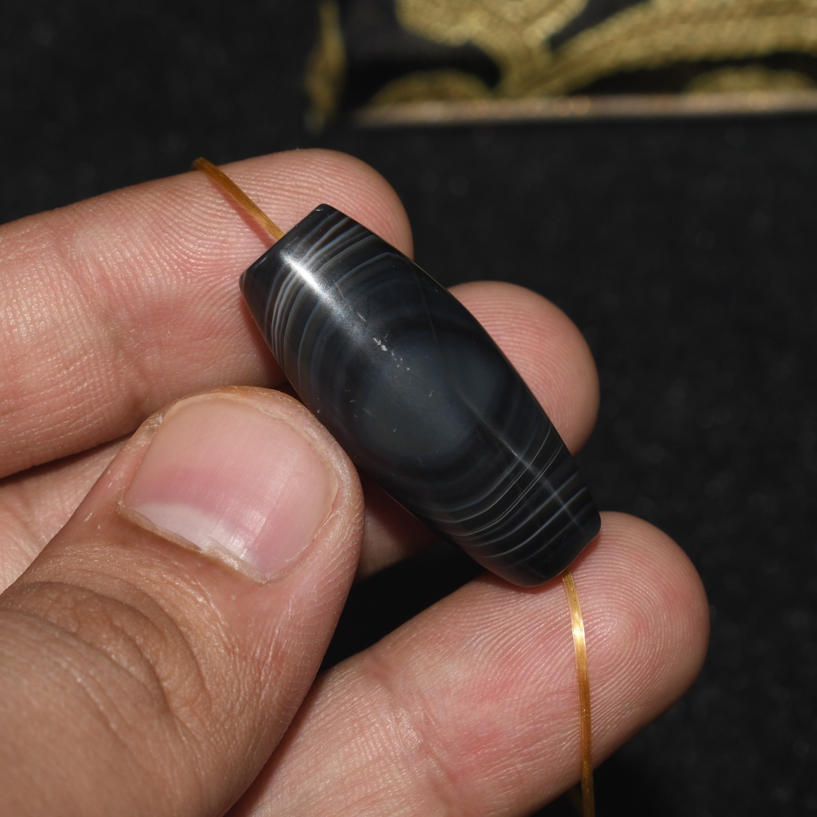 Antique Old Central Asian Banded Agate Stone Bead in Perfect Condition