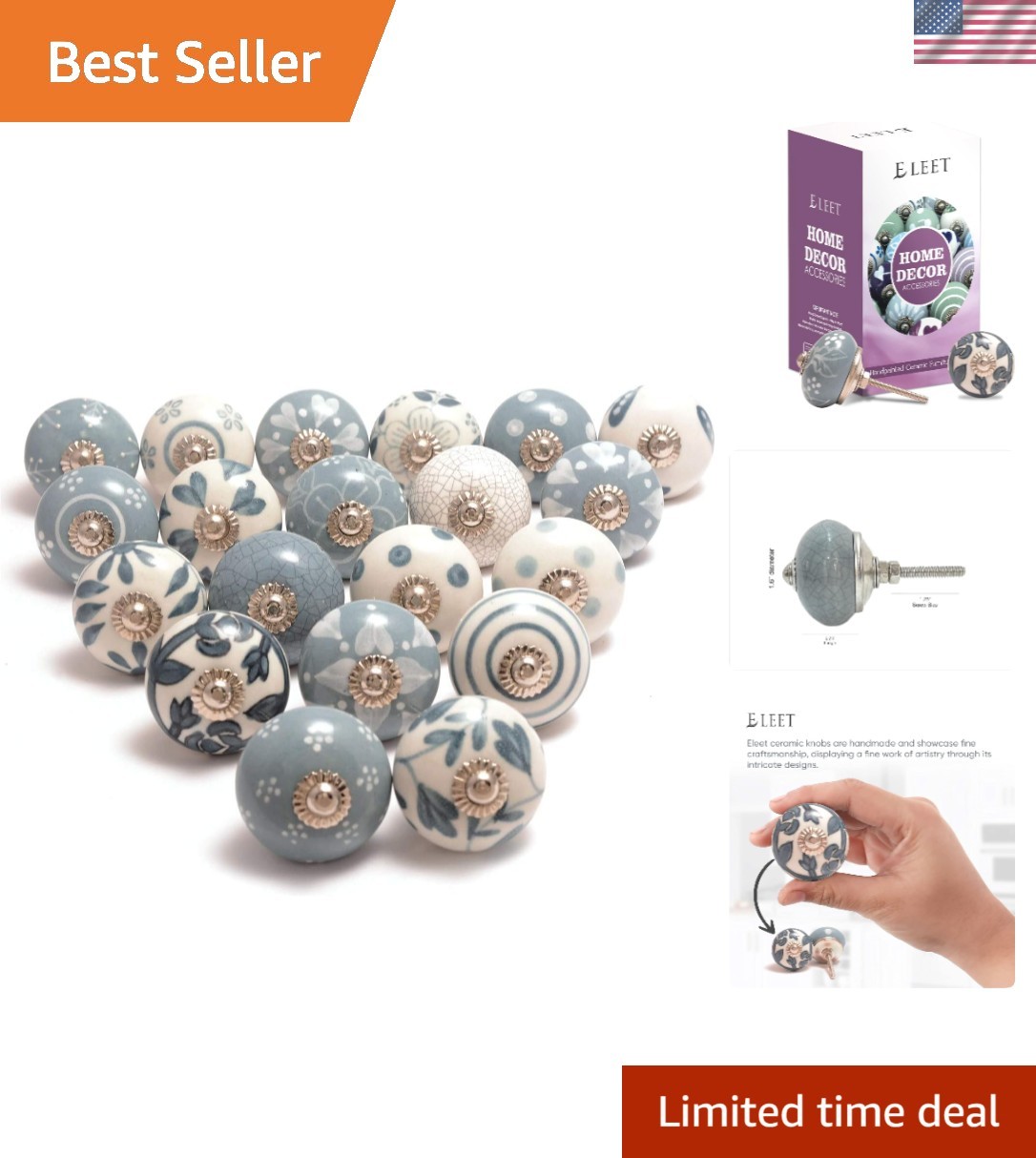 Assorted Ceramic Cabinet Knobs - Vintage Cabinet Cupboard Door & Drawer Pulls...