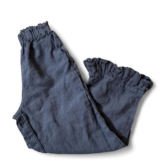 Len.Ok Charcoal Grey 100% Linen Ruffle Hem Paperbag Waist Pants Womens Small