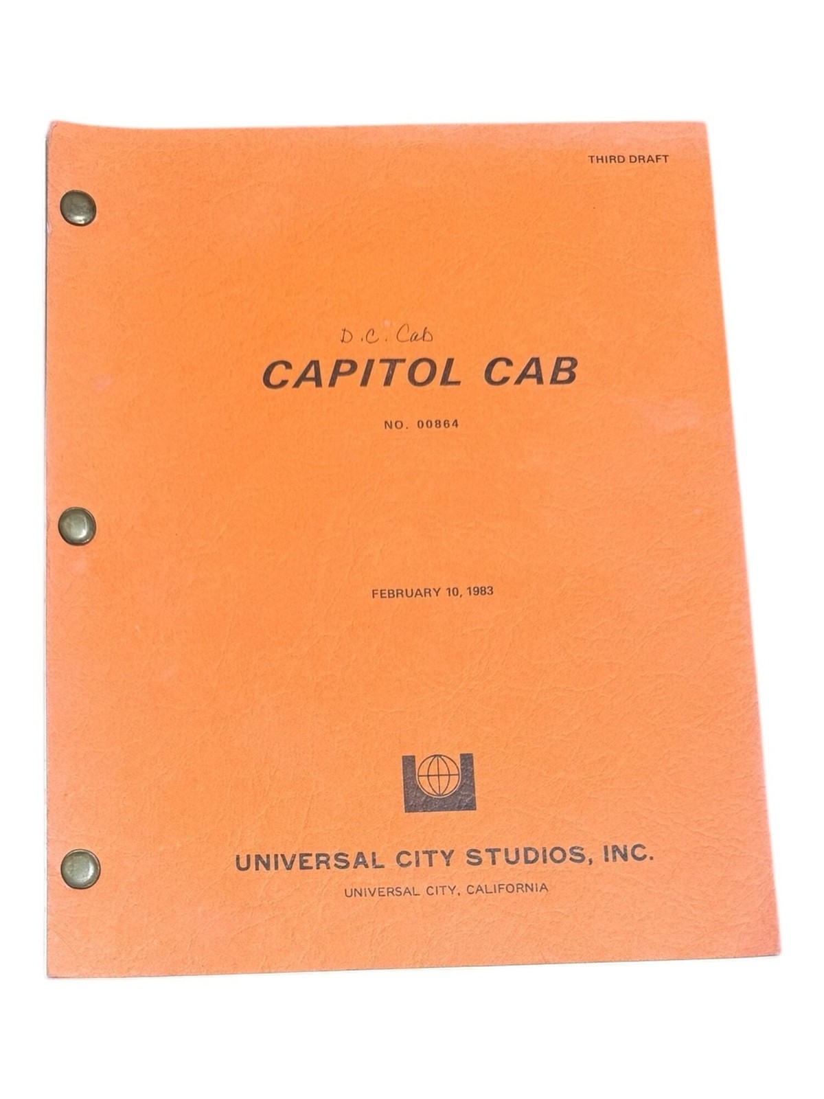 Joel Schumaker / Capitol Cab D.C Cab Third Draft Film Script 1983 3rd Draft