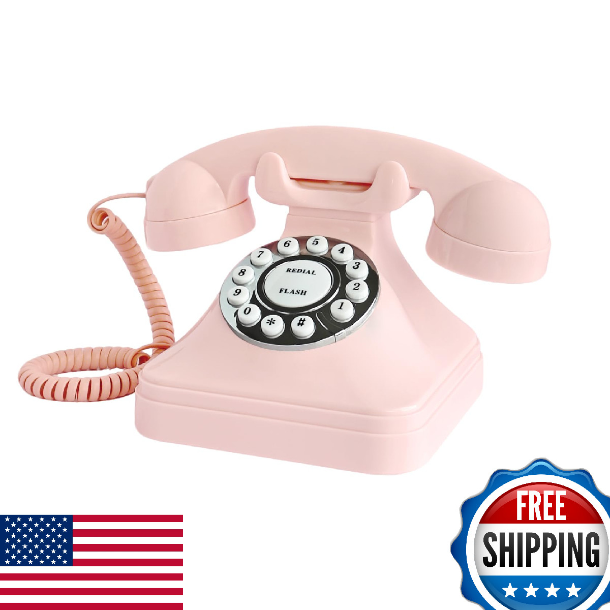TelPal Pink Retro Corded Landline Phone, Basic Decorative Analog Telephone