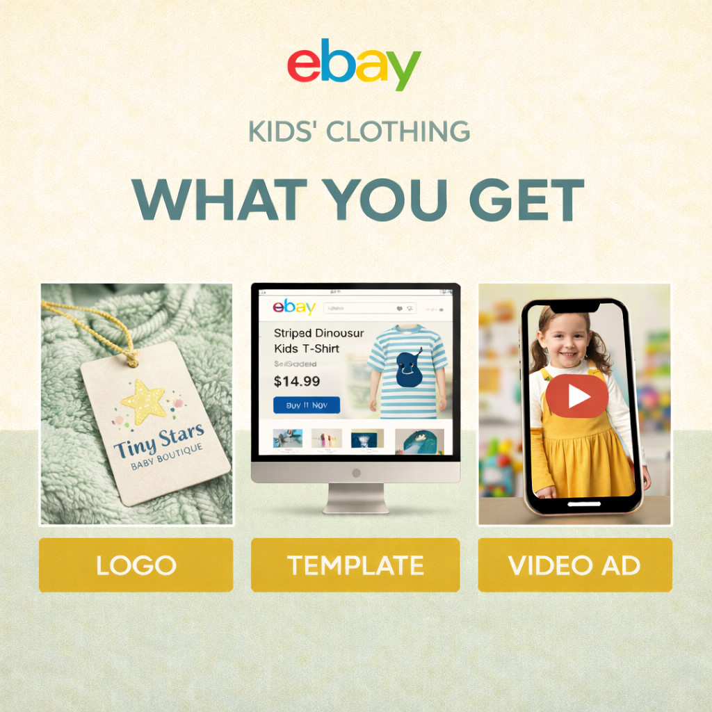 eBay store listing template logo design and 60 sec video Kids Clothing Template