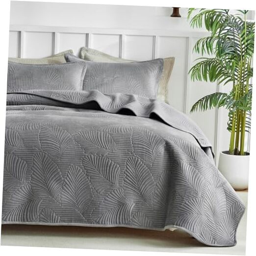  Ultrasonic Grey Velvet Quilt Set Size, Textured King 06-grey-leaf Pattern