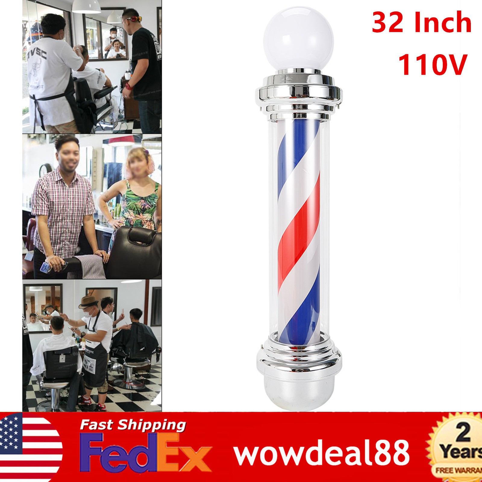 Outdoor Barber Pole Light Hair Salon Open Sign Barber Shop Rotating LED Stripes