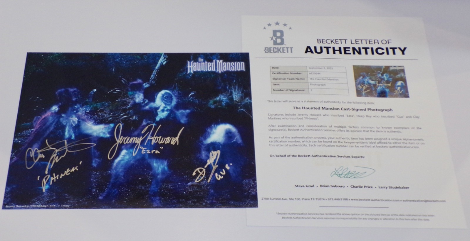 HAUNTED MANSION (2003) Hitchhiking Ghosts SIGNED 8x10 BAS Letter COA Deep Roy +2