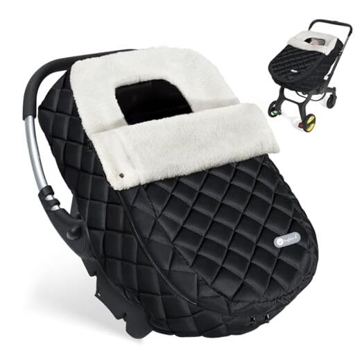  Winter Car Seat Cover, Warm Winter Carseat Cover for Baby Boys & Girls, Black