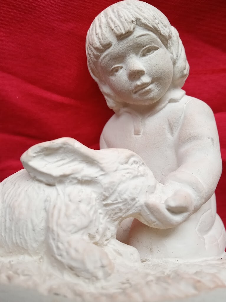 AUSTIN   ~  Clay Sculpture  " Taking Care "   Girl  & Bunny  : First Edition