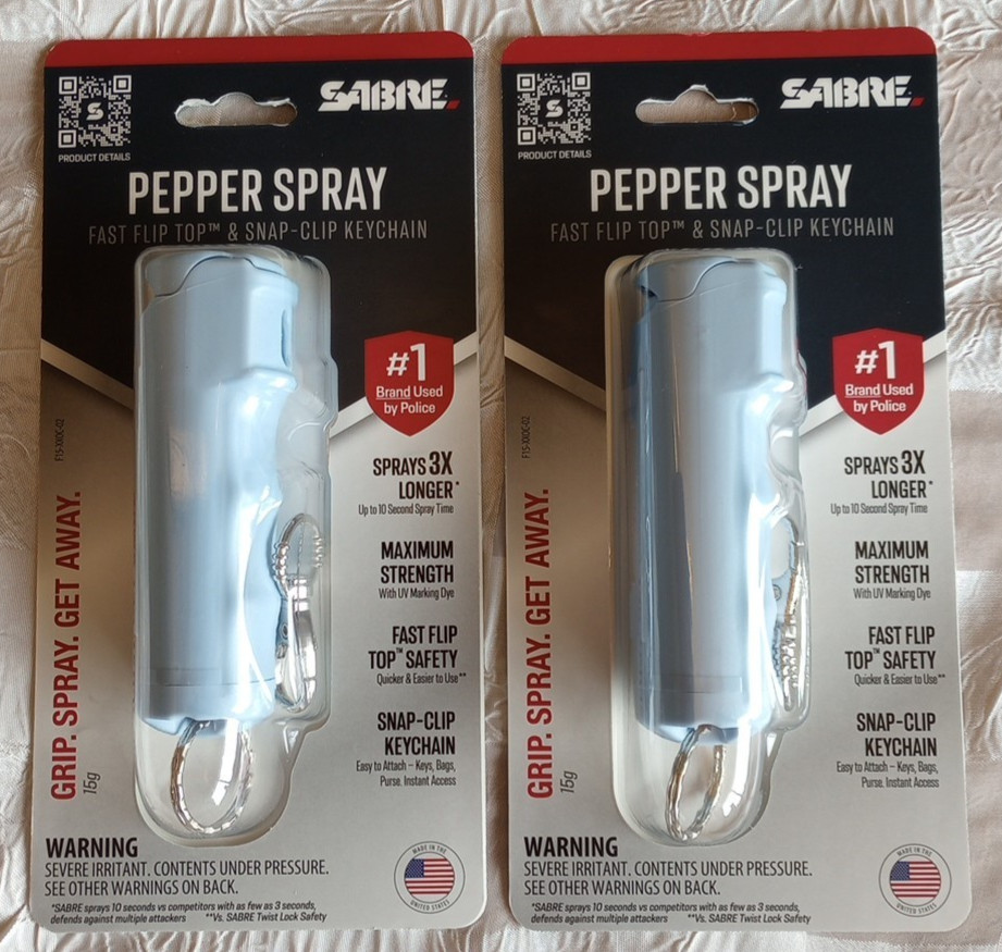 SABRE Pepper Spray 0.54 oz Self Defense 2 Packs Police Strength Fast Flip Top