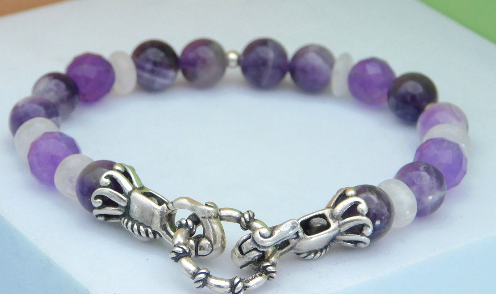 Brand New Carolyn Pollack Sterling Silver Purple Quartz Beaded Toggle Bracelet