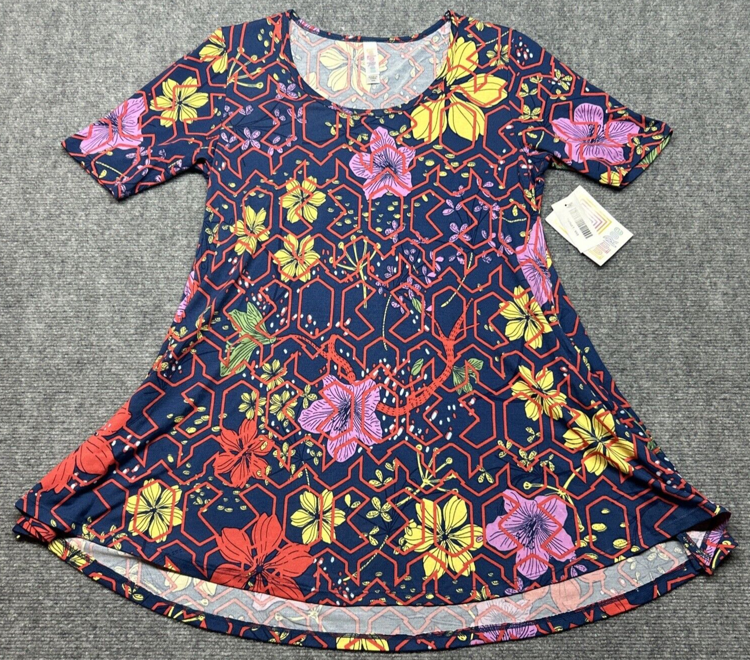 LulaRoe Perfect T-Shirt Womens XXS Multicolor Floral Round Neck Short Sleeve New