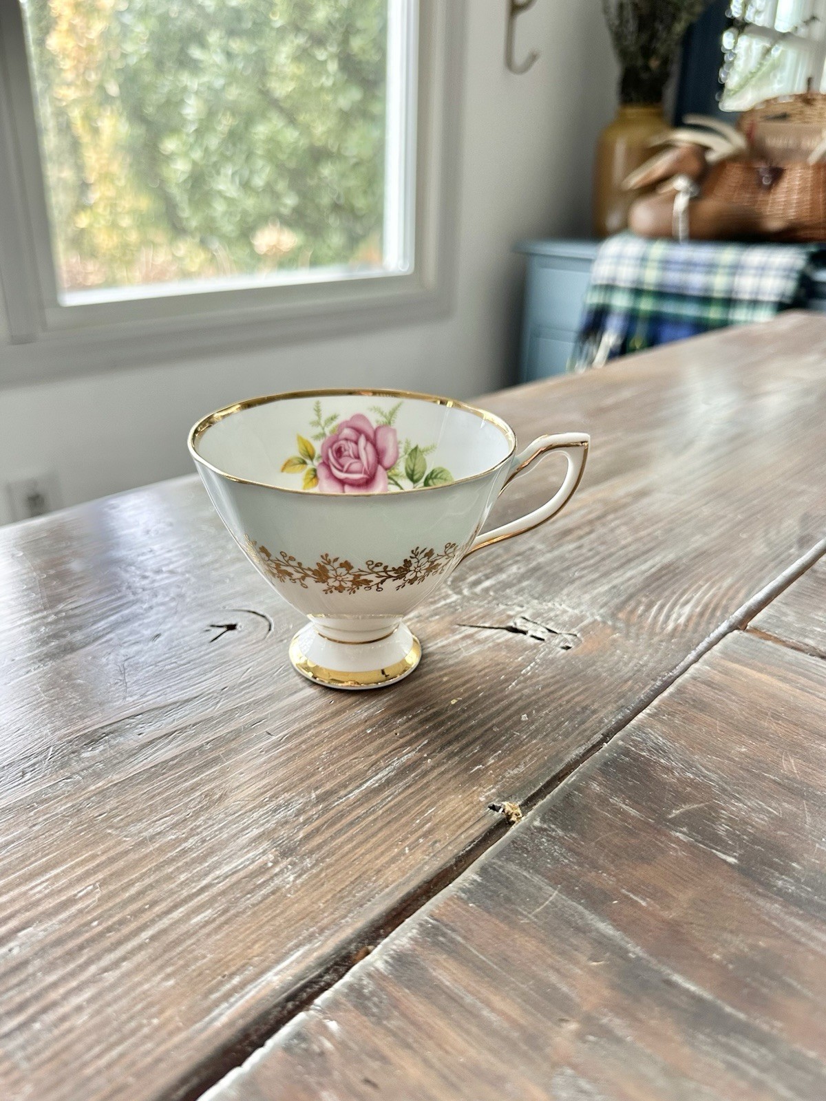 Vintage Clare Tea Cup With Pink Flower and Gold trim Bone China Made In England