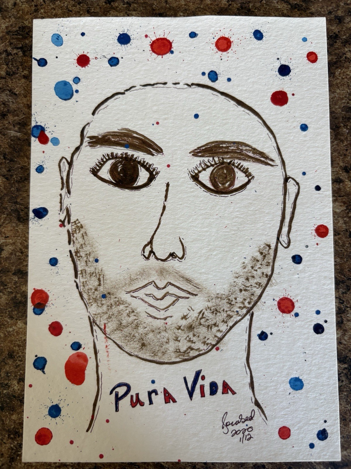 Pura Vida Original Signed Portrait Ink  face Drawing  2020