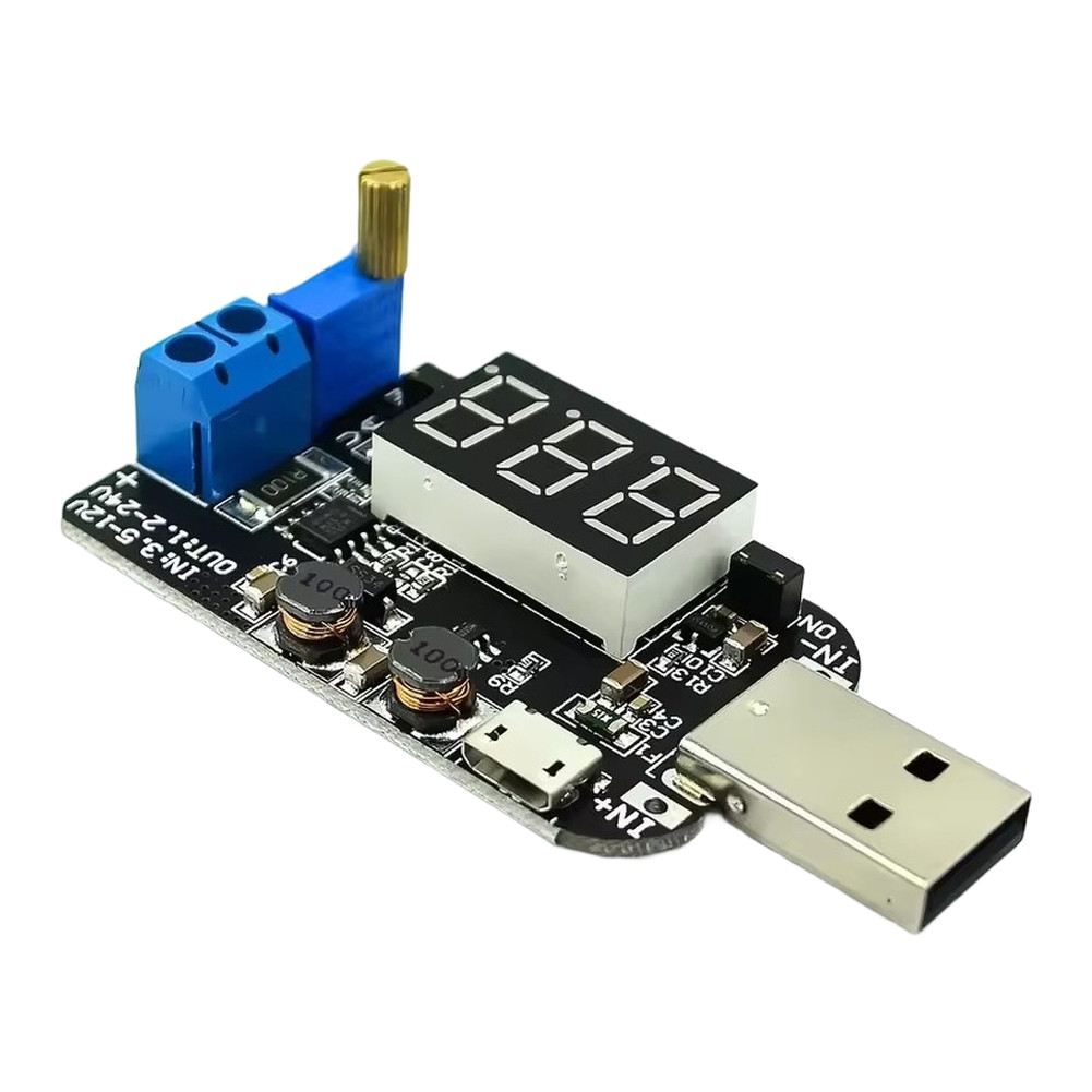 Adjustable USB Regulator 1.2V-24V Output with Onboard Potentiometer and Display