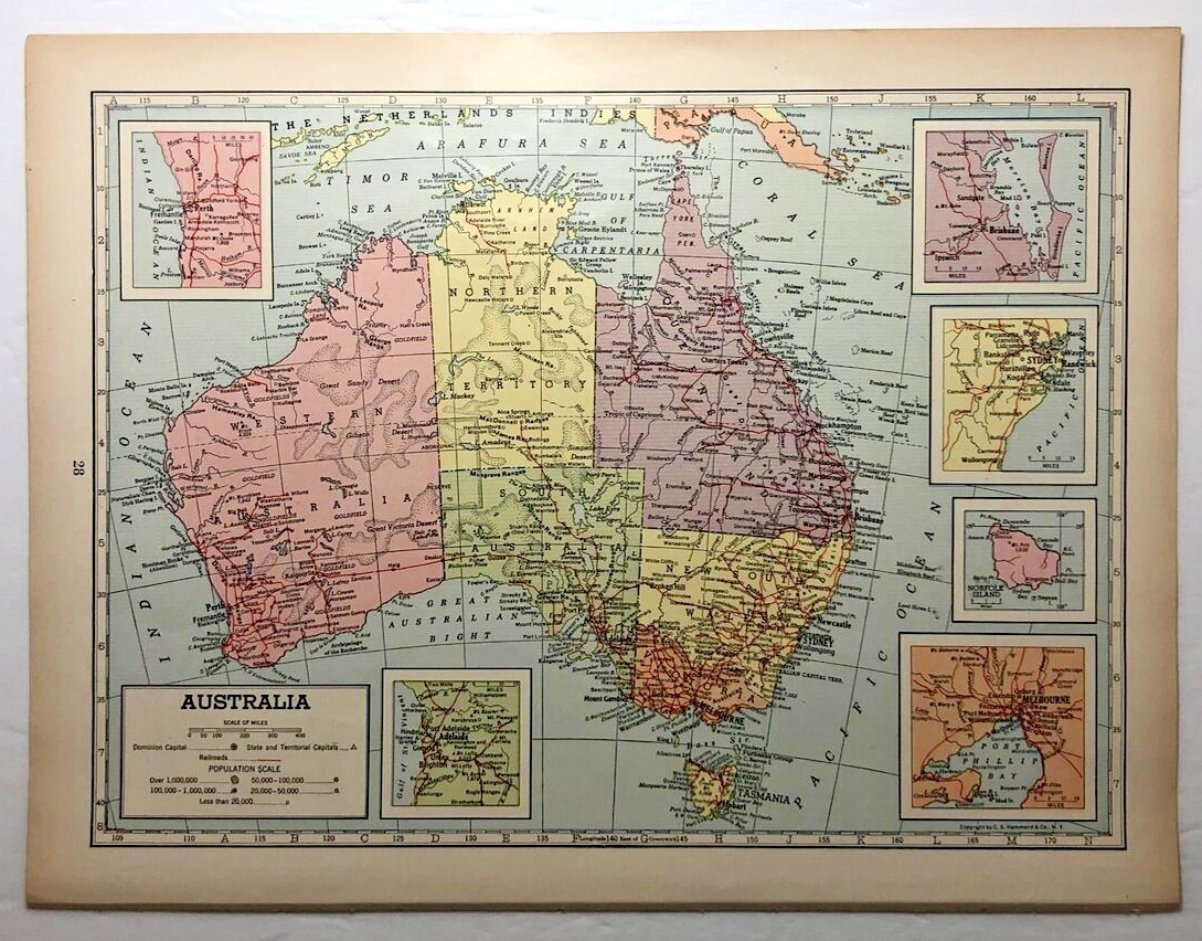 1947 Antique AUSTRALIA Atlas Map - Vintage Old Hammond's Library World Atlas