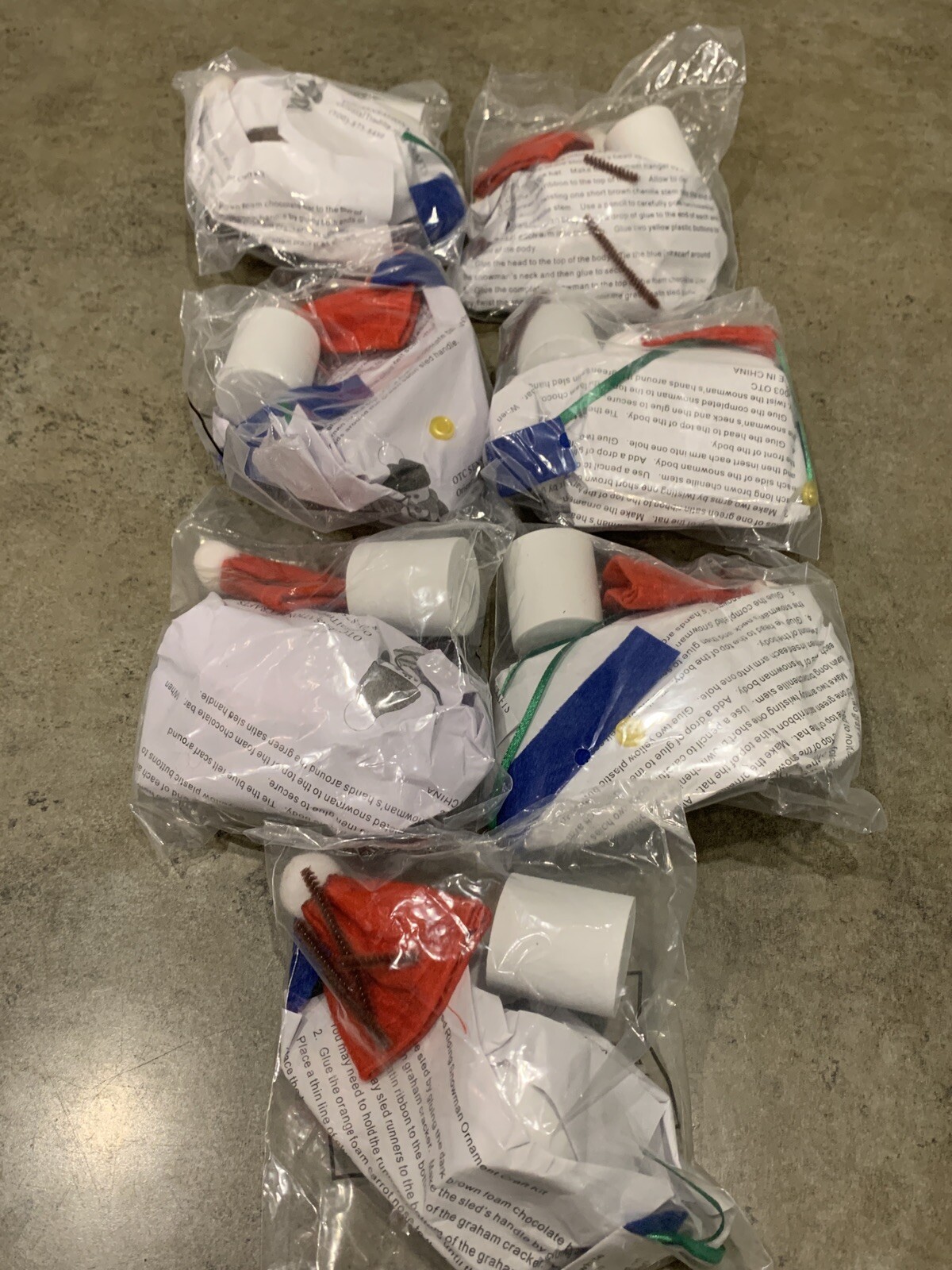 Lot of 7 Oriental Trading Co Sled Riding Snowman Ornament Craft Kit