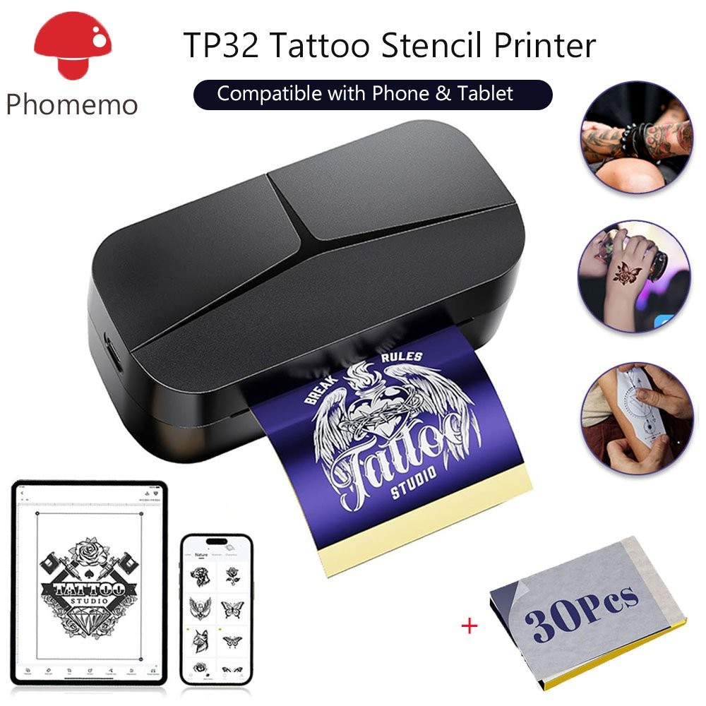 Phomemo Thermal Tattoo Stencil Printer with 30pcs Paper for Tattoo Beginners LOT